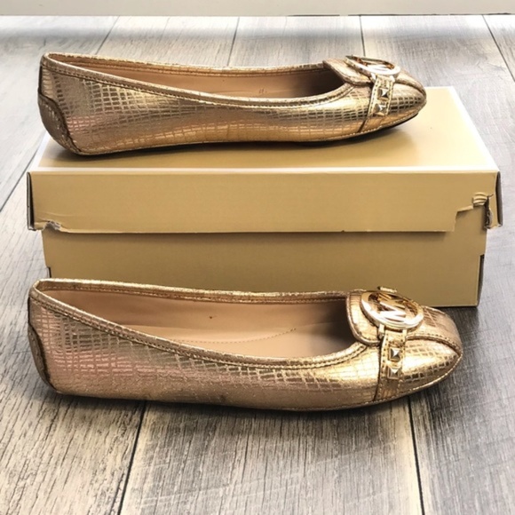 Michael Kors Shoes - Michel Kors Fulton Moc Embossed Metallic PU Gold
